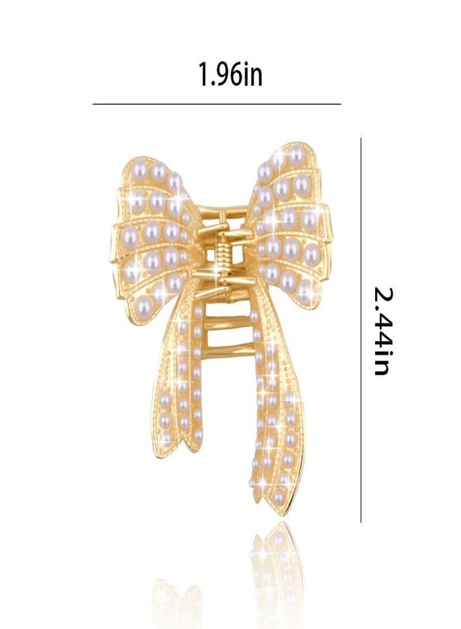 Yreamont Butterfly Claw with Pearls Hair Accessories for Women Wedding Prom Pearl Claw Clip with Bow Curly Hair Claw Clamps for Wedding Day Pearl Hair Clip for Women Bride Bridal Hair Claw Clips - Image 2